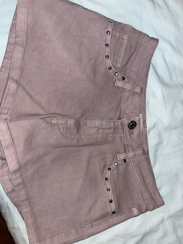 Pantalón corto Mango Teen tachuelas rosa