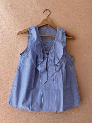 Camisa de rayas 100% algodón con cruzado y volante