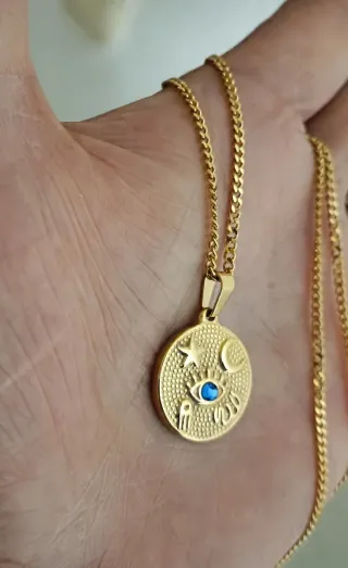 Colgante Medalla,media luna,mano Fátima,ojo turco