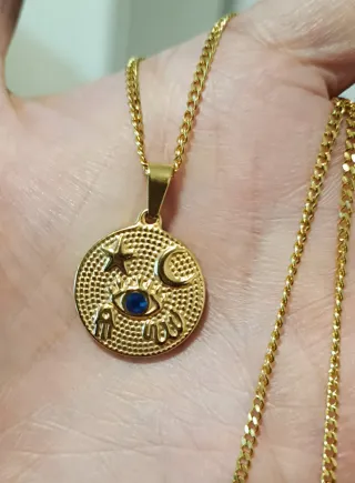Colgante Medalla,media luna,mano Fátima,ojo turco