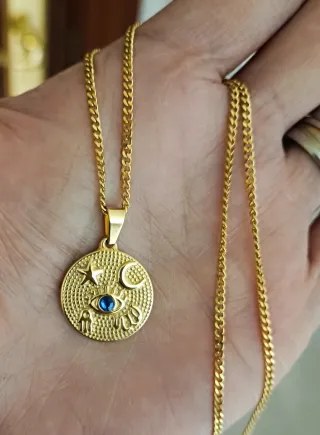 Colgante Medalla,media luna,mano Fátima,ojo turco