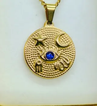 Colgante Medalla,media luna,mano Fátima,ojo turco
