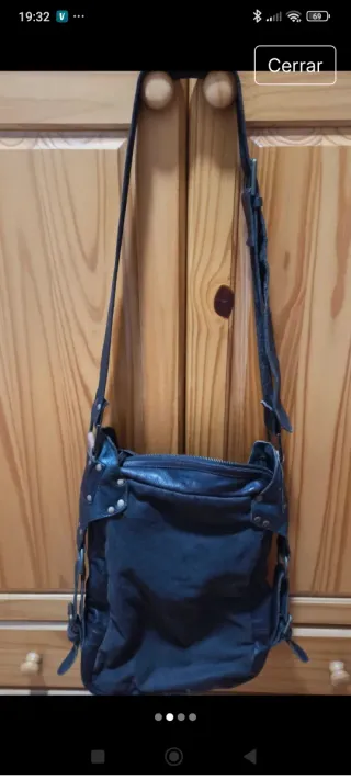 Bolso grande de piel vuelta y tela