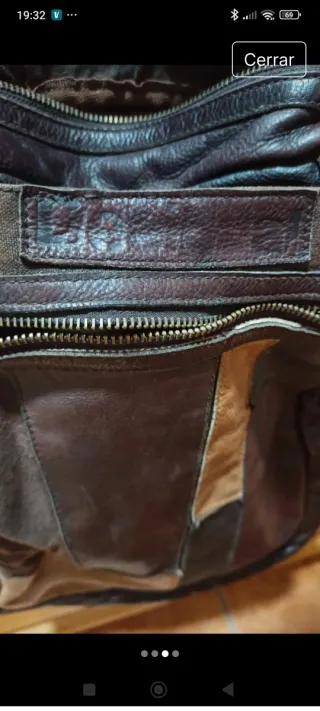 Bolso grande de piel vuelta y tela