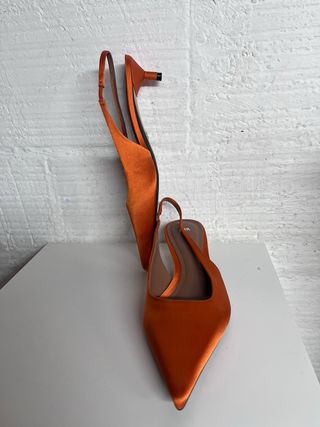Sandalias Zara Slingback Satén Naranja Talla 38