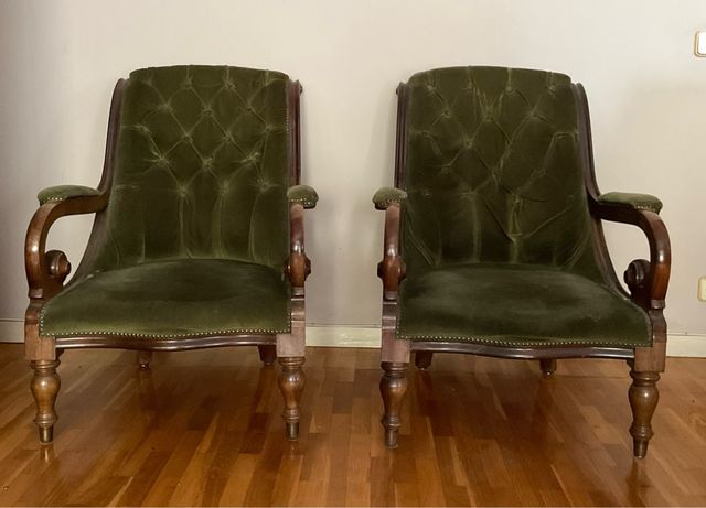 2 Poltrone Vintage in Velluto Verde