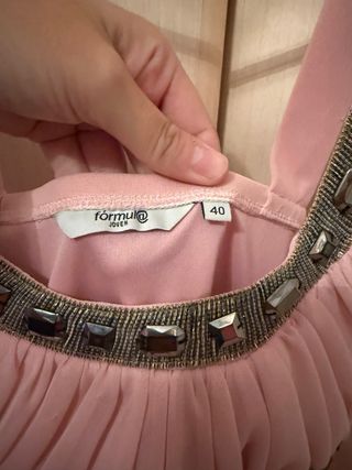 Vestido fiesta largo rosa adornado