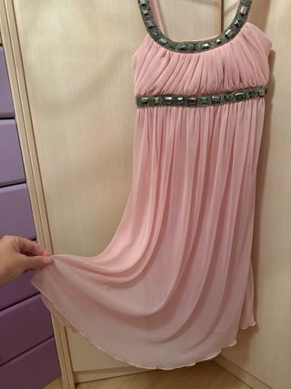 Vestido fiesta largo rosa adornado