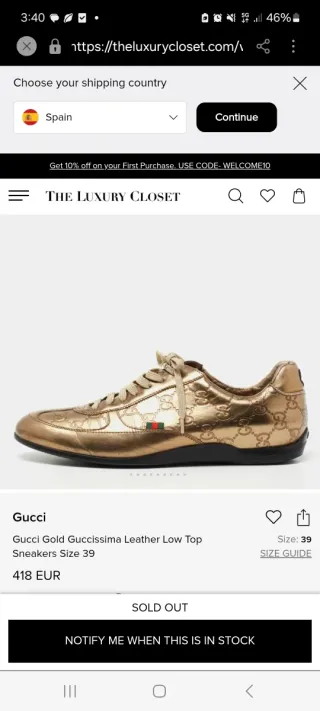 Zapatillas Gucci Doradas