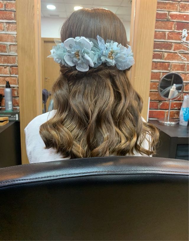 Tocado comunión niña azul y dorado