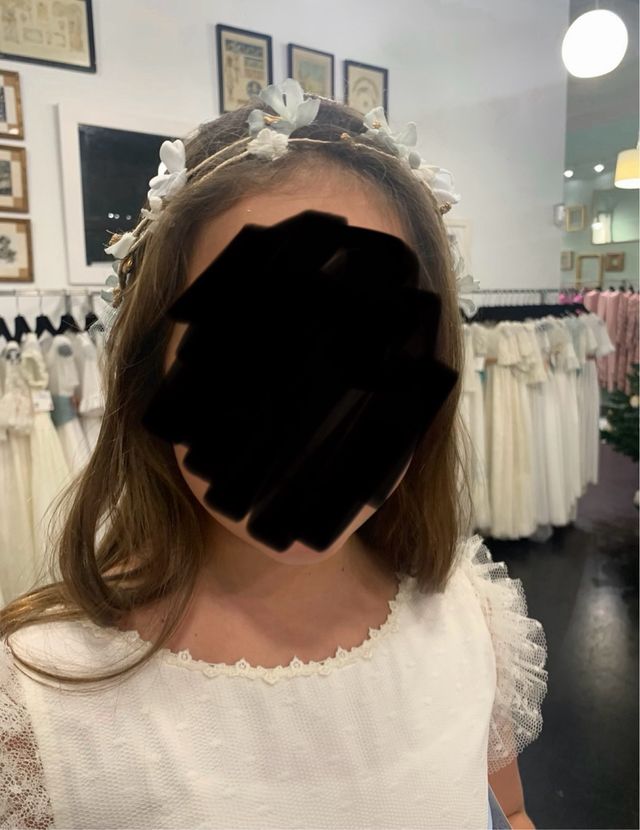 Tocado comunión niña azul y dorado