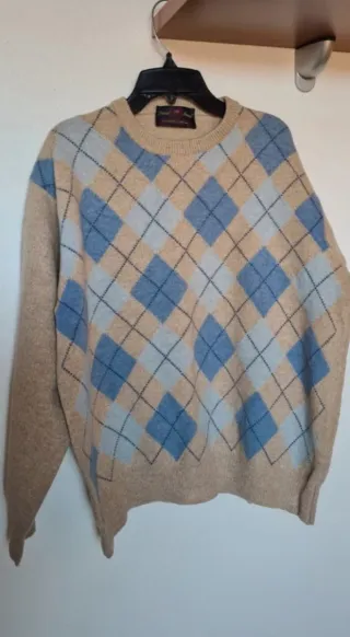 Pullover vintage fantasia rombi beige blu