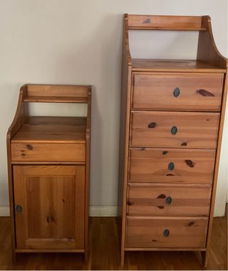 Set di comodino e cassettiera vintage in legno