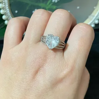 Anillo Corazón Cuarzo Blanco Acero Inoxidable