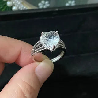 Anillo Corazón Cuarzo Blanco Acero Inoxidable