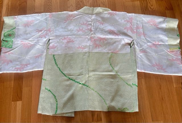 Haori kimono seda antiguo verde amarillo shibori