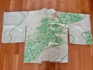 Haori kimono seda antiguo verde amarillo shibori