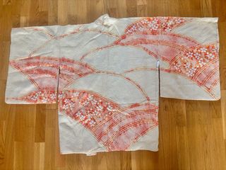 Haori kimono antiguo seda amarillo naranja shibori