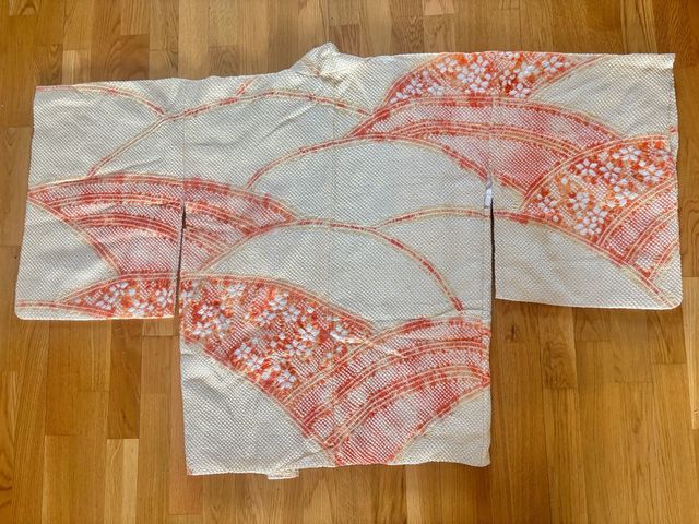 Haori kimono antiguo seda amarillo naranja shibori