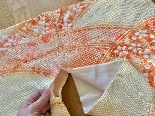 Haori kimono antiguo seda amarillo naranja shibori
