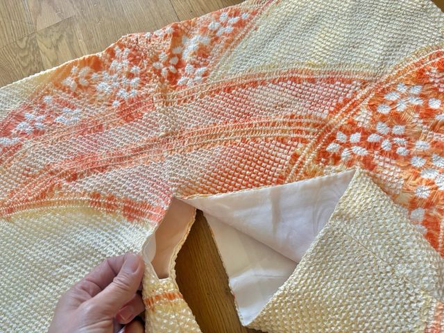 Haori kimono antiguo seda amarillo naranja shibori
