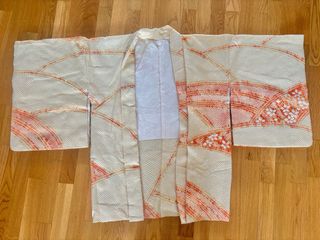 Haori kimono antiguo seda amarillo naranja shibori