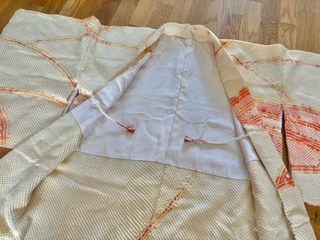 Haori kimono antiguo seda amarillo naranja shibori