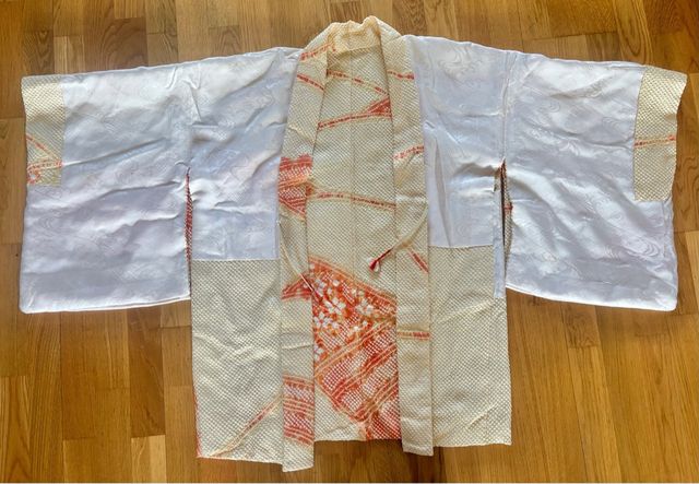 Haori kimono antiguo seda amarillo naranja shibori