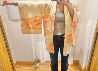 Haori kimono antiguo seda amarillo naranja shibori