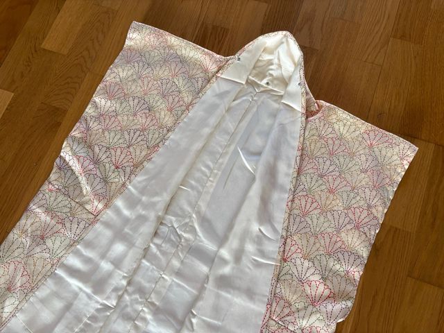 Haori Kimono sedamulticolor con diseño de abanicos