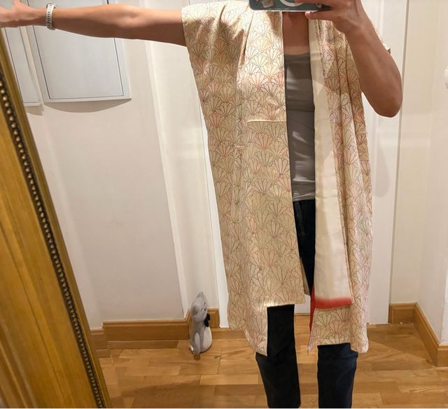 Haori Kimono sedamulticolor con diseño de abanicos
