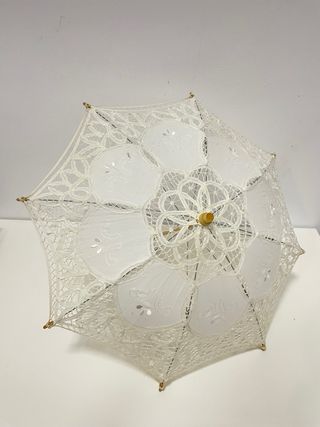 Paraguas o Sombrilla y Abanico Encaje Blanco