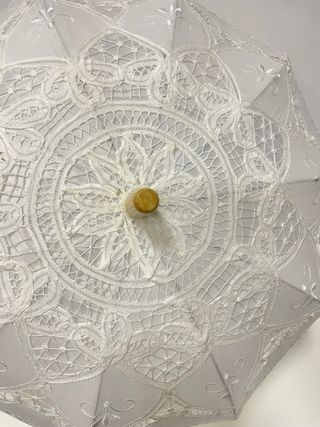 Paraguas o Sombrilla y Abanico Encaje Blanco