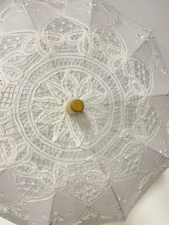 Paraguas o Sombrilla y Abanico Encaje Blanco