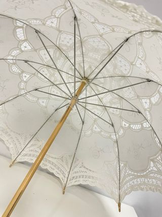 Paraguas o Sombrilla y Abanico Encaje Blanco