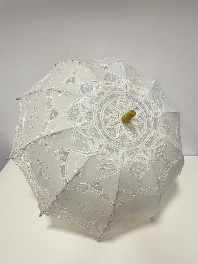 Paraguas o Sombrilla y Abanico Encaje Blanco