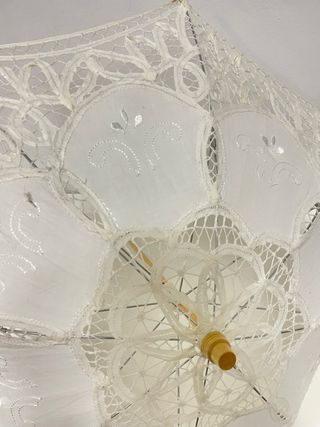 Paraguas o Sombrilla y Abanico Encaje Blanco