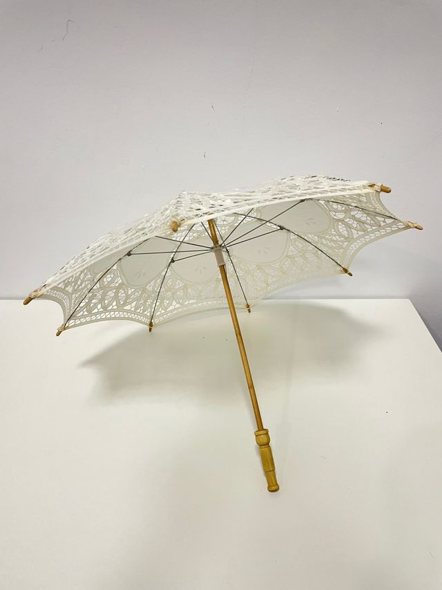 Paraguas o Sombrilla y Abanico Encaje Blanco