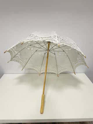 Paraguas o Sombrilla y Abanico Encaje Blanco