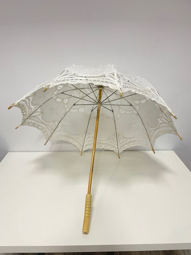 Paraguas o Sombrilla y Abanico Encaje Blanco