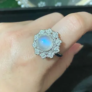 Anillo Acero Inoxidable Piedra Luna Natural