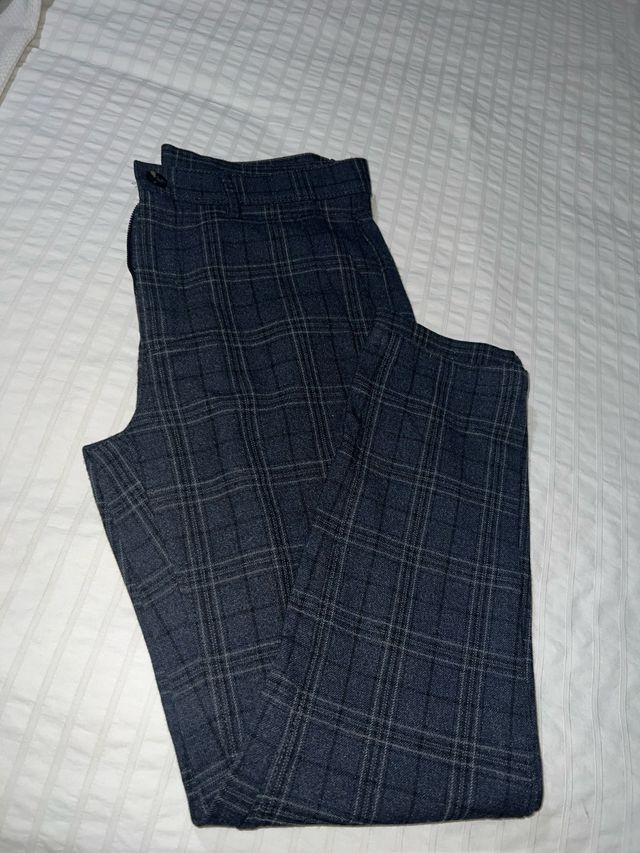Pantalones de cuadros grises y azules talla 36
