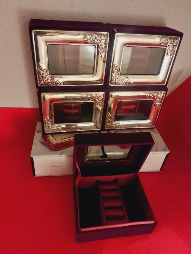 Joyeros vintage terciopelo baño plata lote de 5