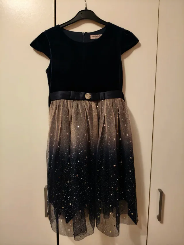 Vestido fiesta azul y rosa tul estrellas niña