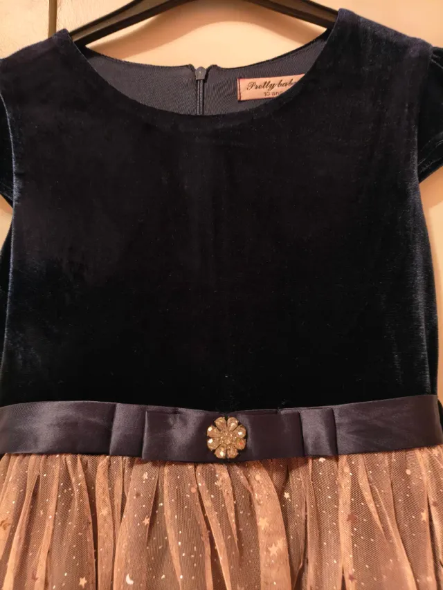 Vestido fiesta azul y rosa tul estrellas niña