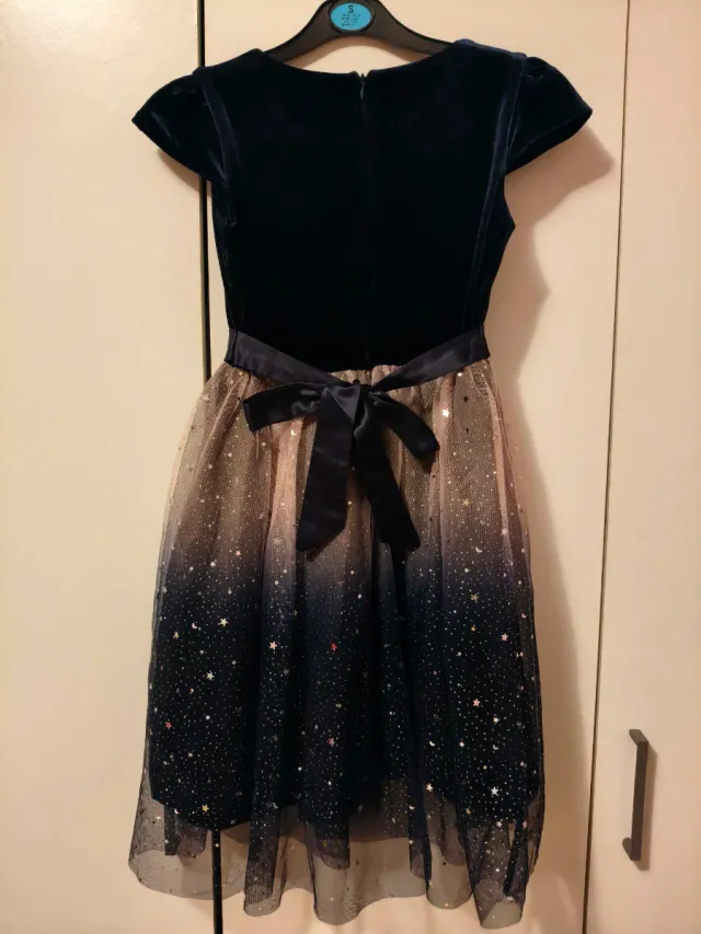 Vestido fiesta azul y rosa tul estrellas niña