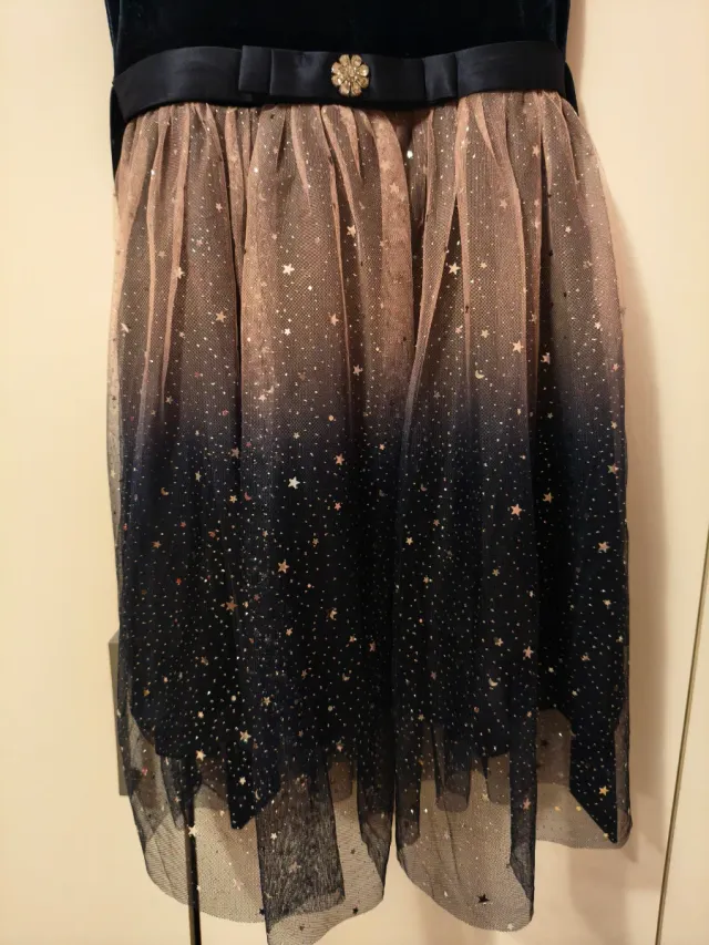 Vestido fiesta azul y rosa tul estrellas niña