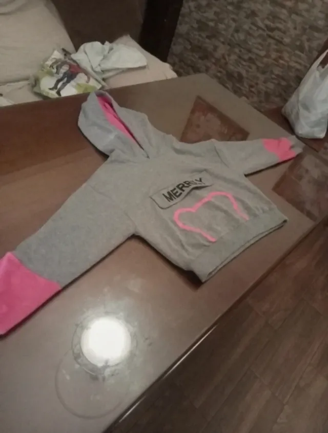 Sudadera niña gris y rosa