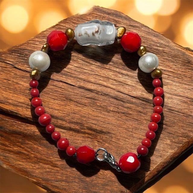 Pulsera Coral Rojo Flamenca Perlas y Cierre