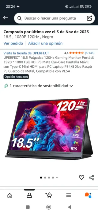 Monitor Portátil UPERFECT 18.5 120Hz Negro